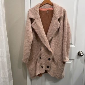 Free People Take Two Cardigan Sweater Coat Large Alpaca Pink